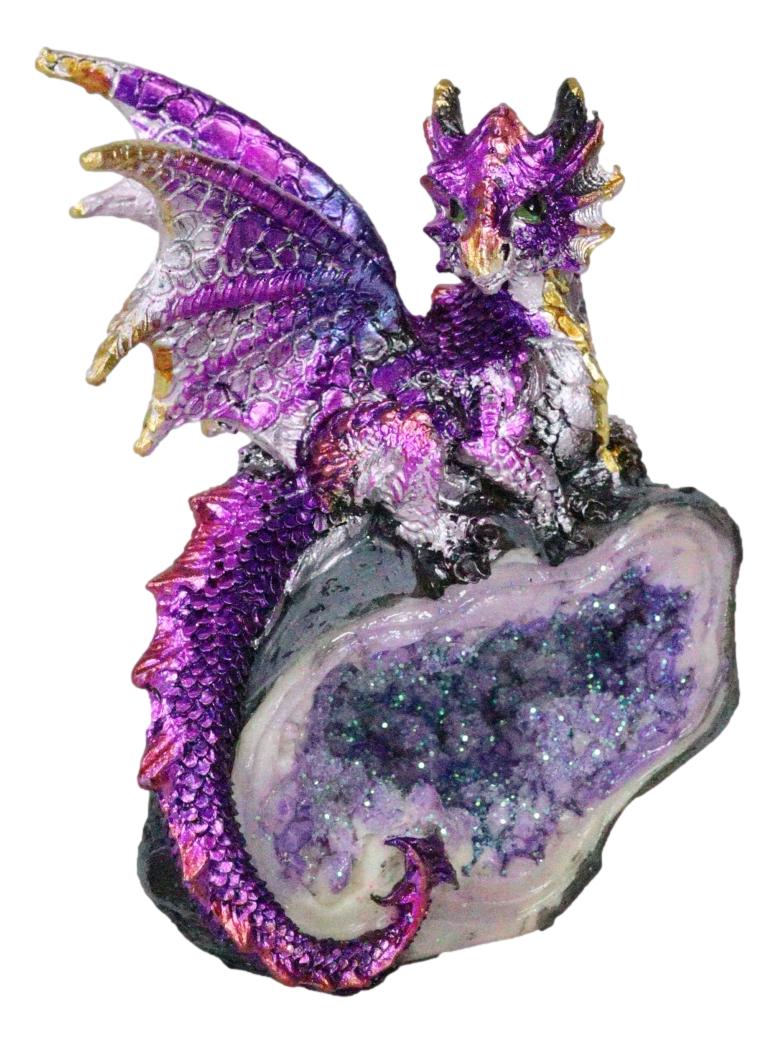 Metallic Purple Iridescent Wyrmling Dragon On Faux Geode Crystal Rock –  Ebros Gift