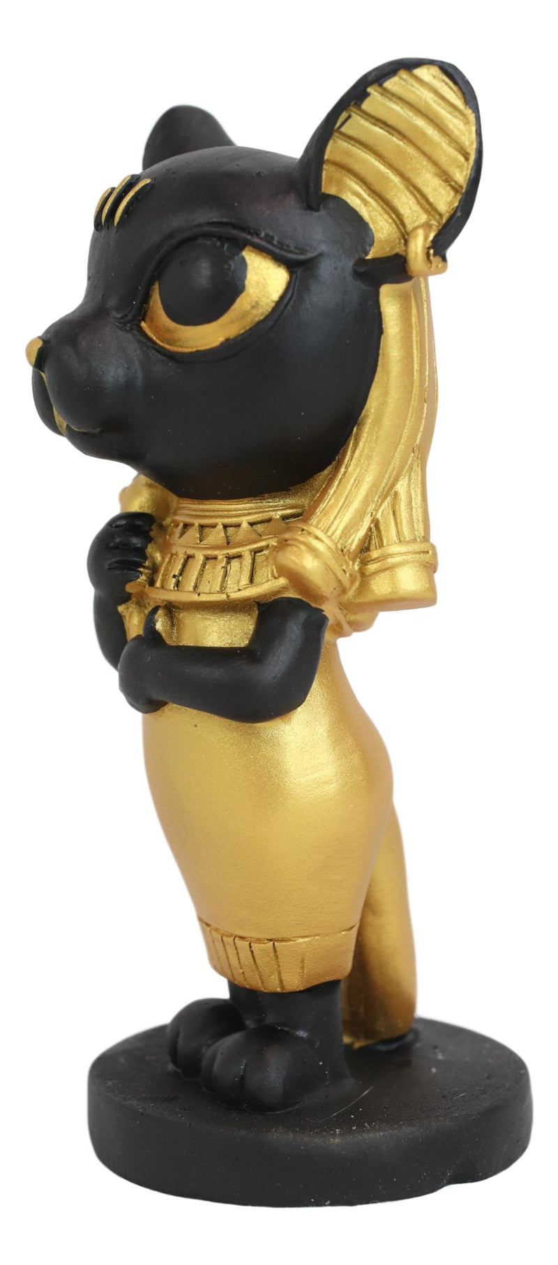 Egyptian Goddess Cat Bastet Holding Ankh Black Gold Finish Chibi Small Figurine