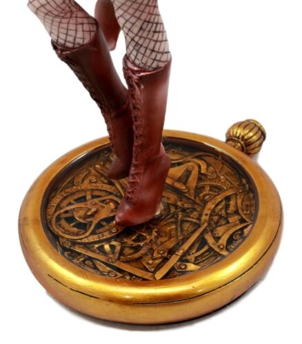 Aviator Assassin Steampunk Fairy Standing On Time Warp Machine Figurine 13"H