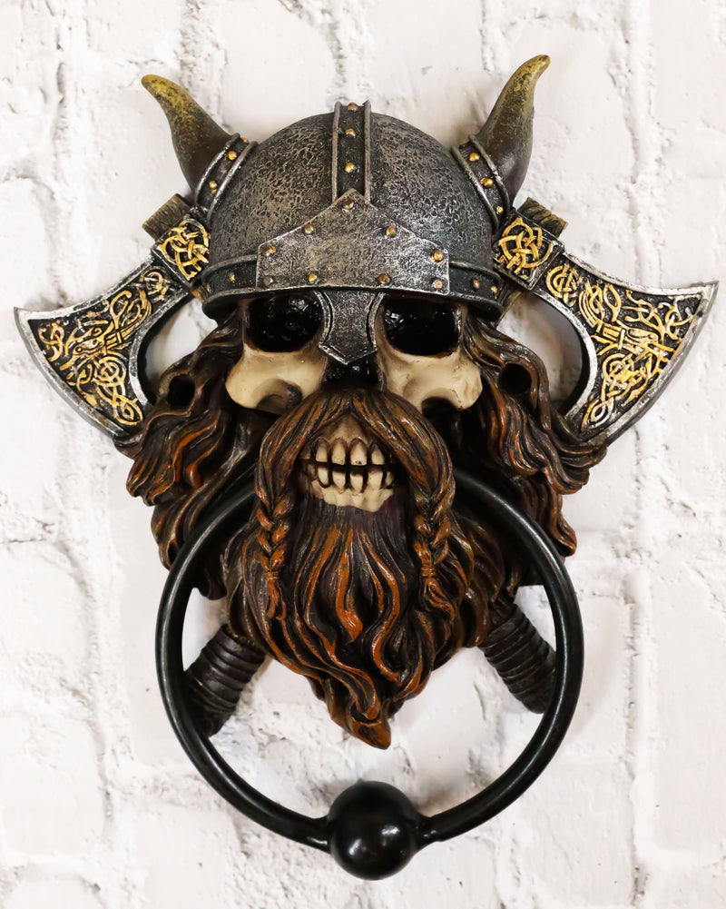 Viking Norse Berserker Warrior Chieftain Skull Rune Axes Decorative Door Knocker