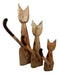 Balinese Wood Handicrafts Large Floral Feline Cat Family Set of 3 Figurines