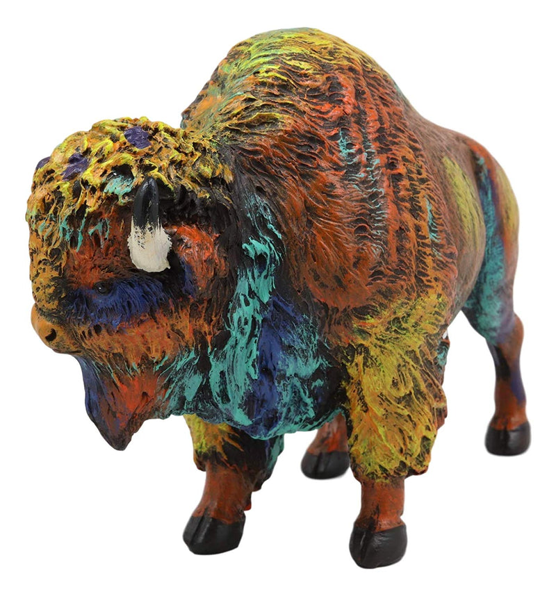 Ebros Gift Colorful Native American Bison Buffalo Figurine 9.25" Long Hand Painted Resin Sculpture Symbol of Abundance and Manifestation Animal Totem Spirit Home Accent Decor