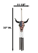 Large Rustic Western Patriotic Bull Cow Skull With US Flag Decorative Wind Chime