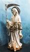 Standing White Santa Muerte With Scythe Scales of Justice And Wise Owl Figurine