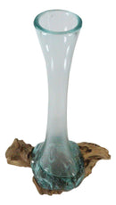 Balinese Gamal Driftwood With Long Necked Hand Blown Molten Glass Floral Vase