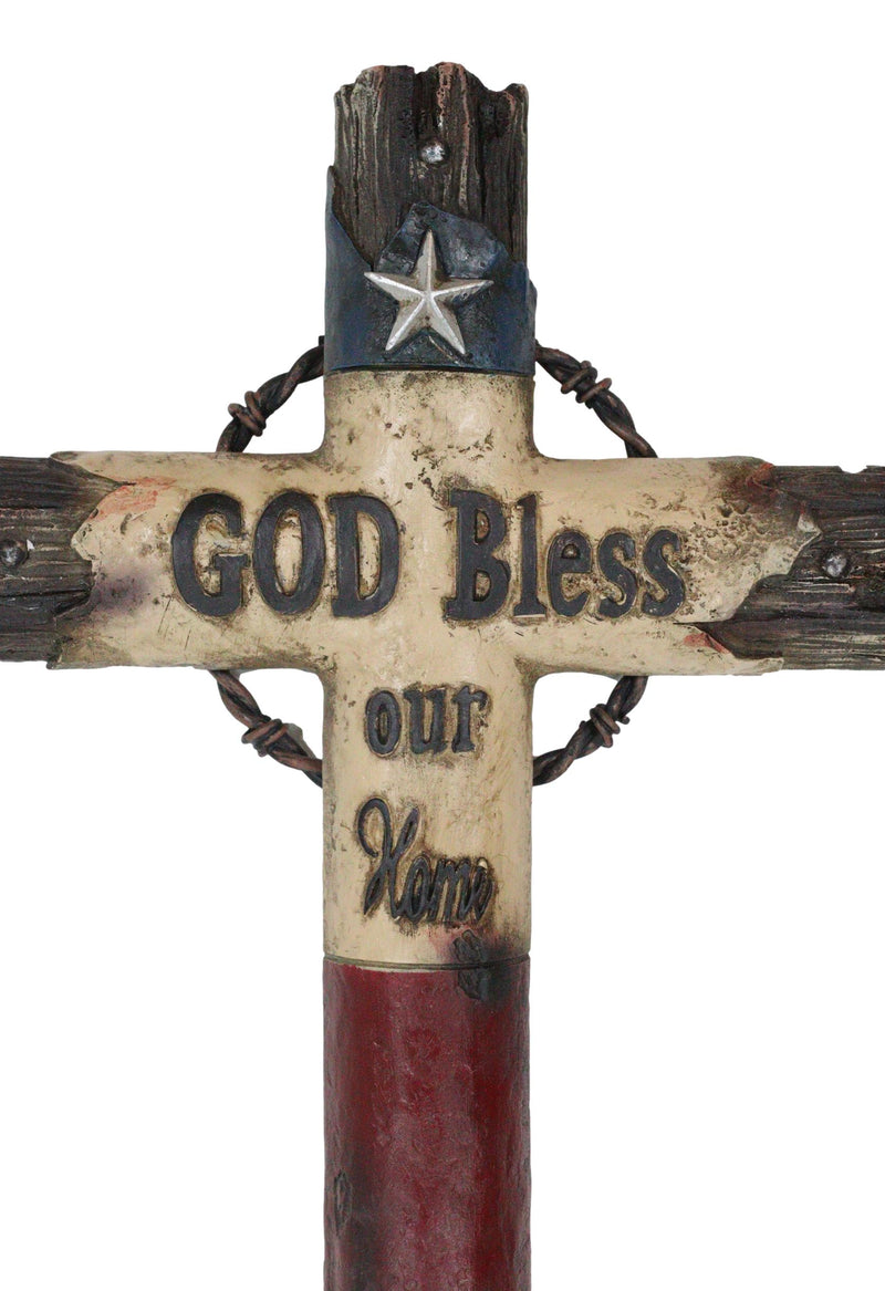 Rustic Western Lone Star Patriotic Texas State Flag With Barbed Wires Wall Cross