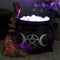 Wicca Triple Moon Goddess Pentagram LED Light Cauldron And Broomstick Figurine