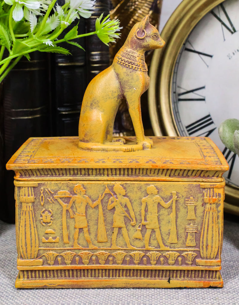 Egyptian Goddess Bastet Cat Eye Of Horus Sandstone Decorative Jewelry Box Figure