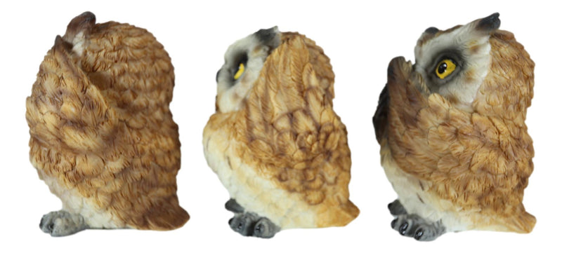 Wisdom Of The Forest See Hear Speak No Evil Great Horned Owls Figurine Set Owl