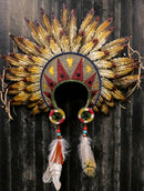 Large Southwest Indian Tribal Chief Headdress War Bonnet W/ Feathers Wall Decor