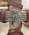 Western Turquoise Faux Distressed Wood Cross Bible Verses Family Side Table Lamp