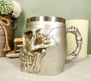 Grinning Silver Alien Skull Mug 14oz Extra Terrestrial UFO Tankard Beer Stein