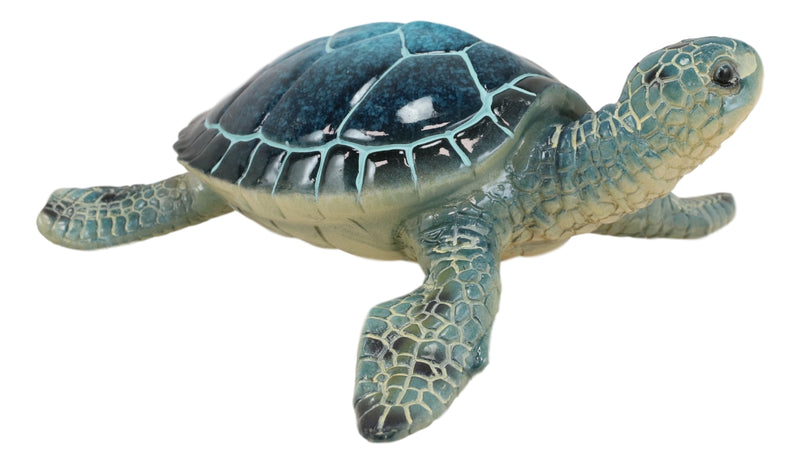 Ebros Nautical Blue Shell Sea Turtle Decorative Resin Statue in Glossy Finish