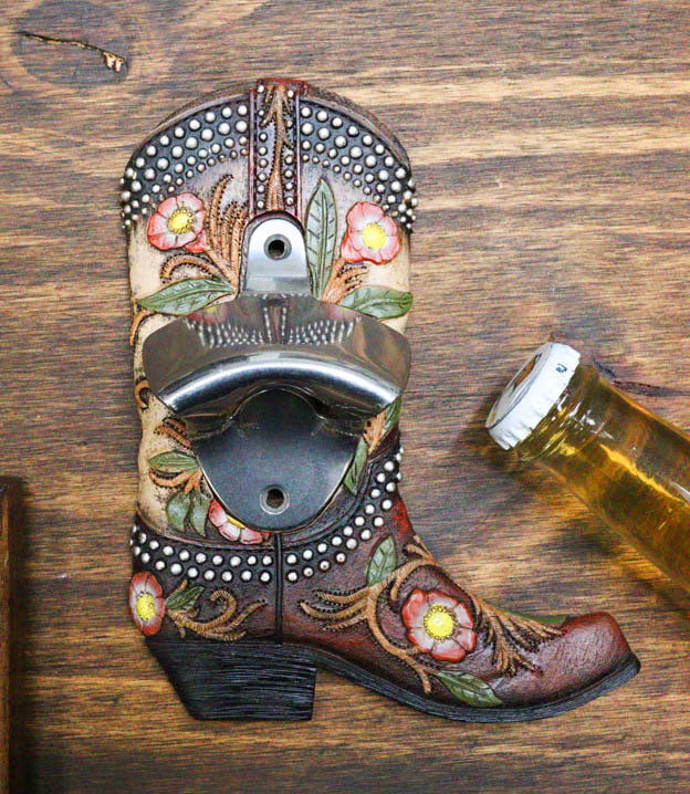 Vintage Rustic Western Longhorn Steer Cowboy Boot Wall Beer Bottle Cap Opener