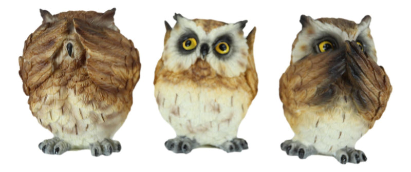 Wisdom Of The Forest See Hear Speak No Evil Great Horned Owls Figurine Set Owl