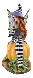 Amy Brown Halloween Bewitched Fairy With Black Cat On Giant Pumpkin Figurine