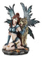 Large Blue Tribal Huntress Wildling Fairy Embracing Alpha Direwolf Statue 13.5"H