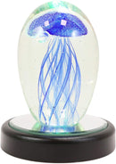 Ebros Art Glass Glow in The Dark Translucent Jellyfish & LED Base (Dark Blue)