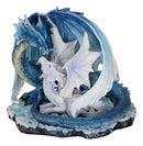 Ebros Nature's Nurture Mother Dragon Adoring White Baby Dragon Statue Home Decor Resin Fantasy Dragon Family Sculptural 6.75" Long