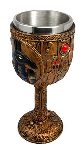 Ebros Ancient Egyptian Seth Wine Goblet in Golden Hieroglyphic Design 6oz 7"H