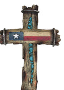 Rustic Western Lone Star Texas State Flag With Turquoise Rocks Rugged Wall Cross
