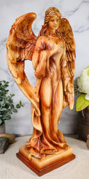 Ebros Country Guardian Prayer Angel Standing W/ Hand On Heart Woodlike Sculpture