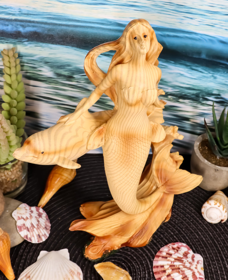 Large Ocean Mermaid Princess With Dolphin Friend Figurine Coastal Marine Statue