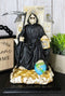 Black Santa Muerte Holding Scythe Seated On Throne Statue Our Lady Of Death