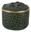 Faux Crocodile Pattern Textured Green Print Gold Oval Decorative Jewelry Box