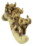 Ebros Faux Wood African Adorned Elephant Herd Great Migration On Tusk Bridge Figurine