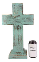 Ebros Rustic Western Wooden Turquoise Standing Cross Statue With Metal 3D Art