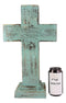 Ebros Rustic Western Wooden Turquoise Standing Cross Statue With Metal 3D Art