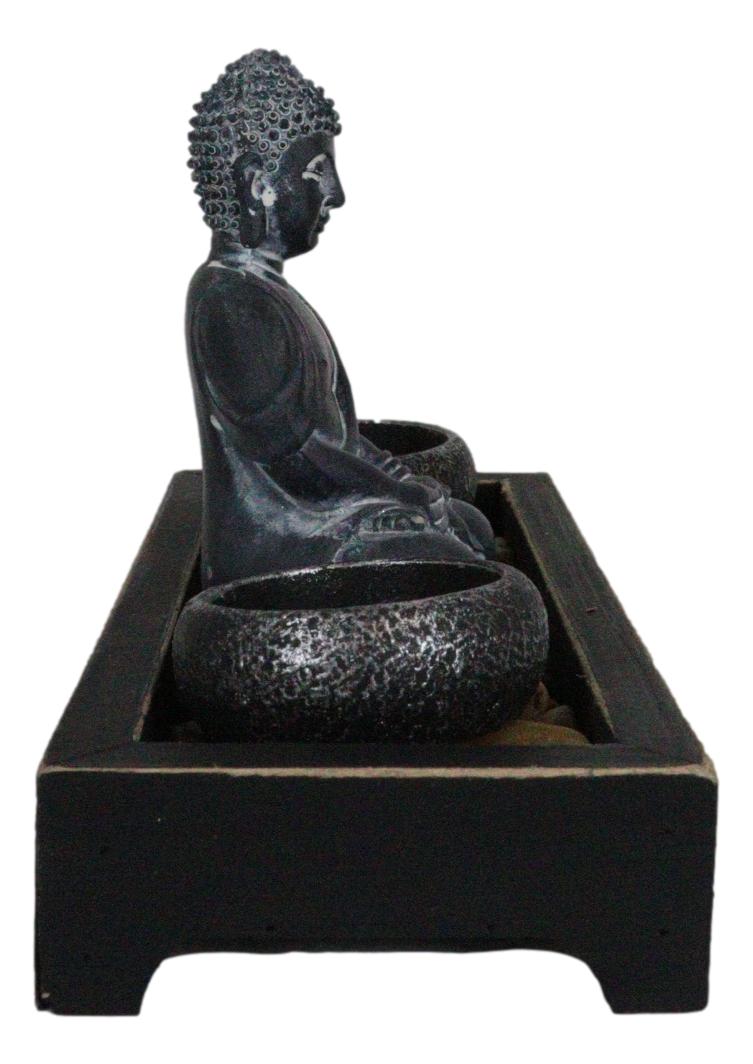 Meditating Gautama Buddha Zen Garden Kit With Pebbles And Candle Holder Barrels