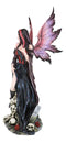 Black Sorceress Skulls Fairy with Red Rose Standing On Tombstone Figurine 15"H