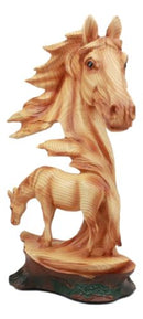 Ebros Wildlife Scene Stallion Horse Bust Statue 12.5" Tall Horse Family Resin Decor in Faux Wood Finish