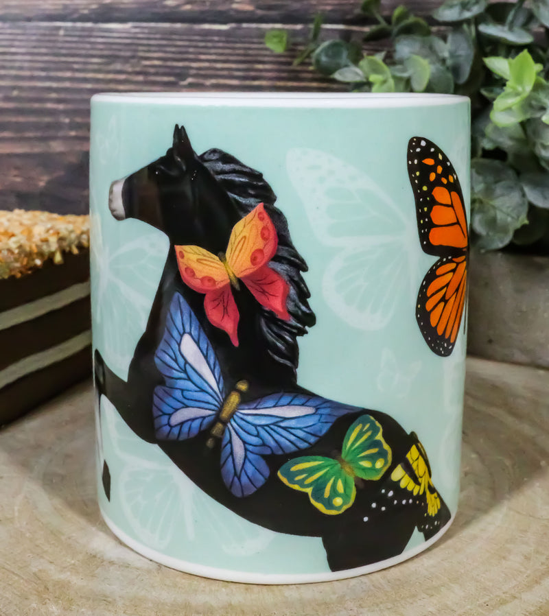 Trail Of Painted Ponies Western Black Beauty Horse With Butterflies Ceramic Mug