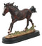 Equestrian Dark Brown Horse Galloping On Wild Pasture Statue With Base 9.25"Long