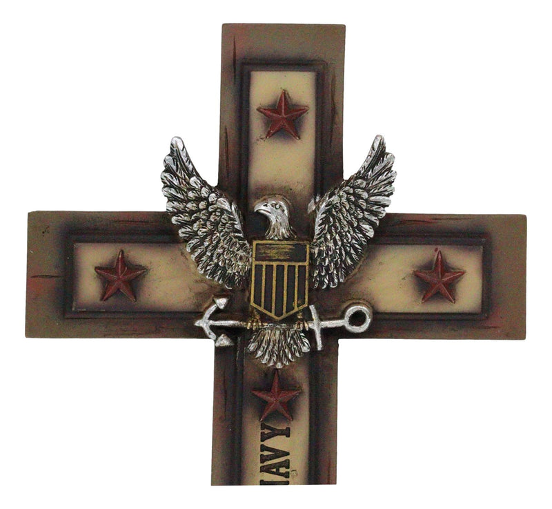 Western Rustic United States Navy with Eagle and Anchor Emblem Wall Cross Plaque