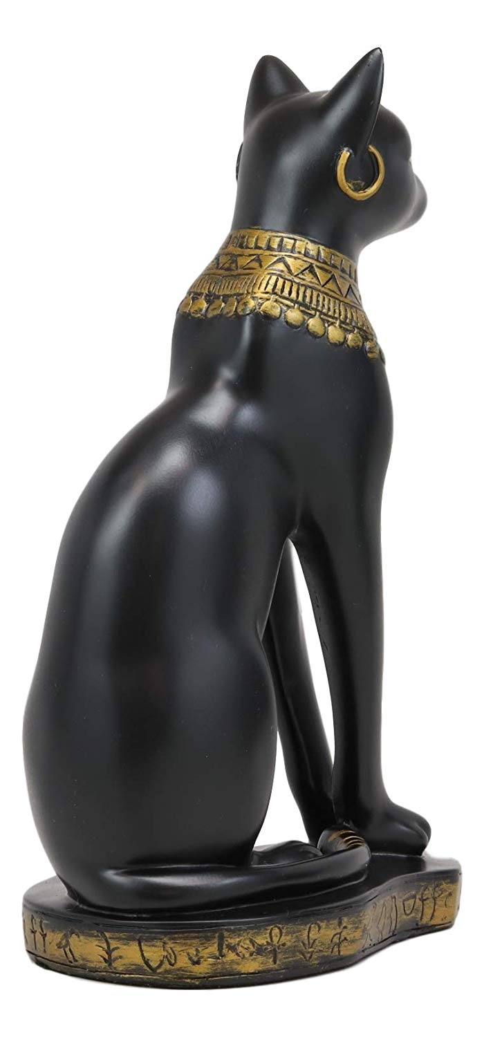 Ebros Black And Gold Egyptian Goddess Bastet Cat Sitting Figurine 9"H Decor Statue