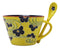 Summer Floral Breeze Yellow Porcelain Coffee Tea Cafe Mug With Spoon Set Of 2