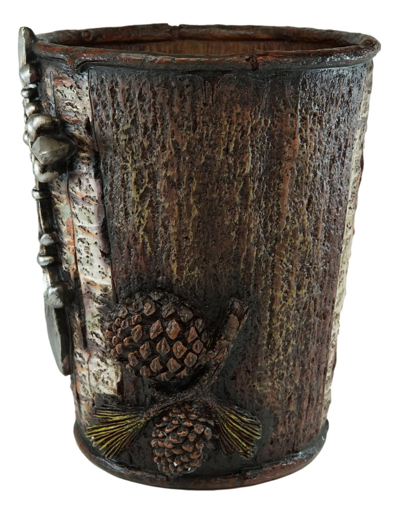 Rustic Southwestern Le Fleur Cross W/ Birch And Pinecones Waste Basket Trash Bin