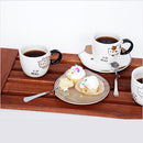 Pack Of 2 Brown And Calico Maneki Neko Cat Mugs 8oz With Saucer & Notched Spoon