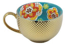 Large Luxury Gold Plated Ottoman Style Turquoise Flower Mug Bowls 28oz Set Of 3