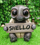 Large Baby Turtle Holding "Shello" Sign Statue 13"Tall Whimsical Welcome Greeter