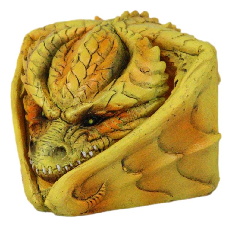 Hibernating Dragon Yellow Serpent Drake Small Stash Trinket Jewelry Box Figurine