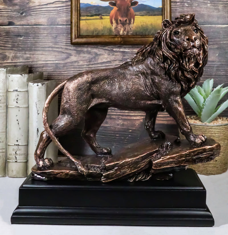 King Of The Jungle African Lion On Pride Rock Bronze Electroplated Figurine