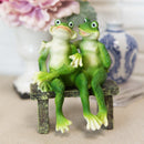 Rainforest Romantic Frog Couple Lovers Sitting On Park Bench Decor Figurine 7"H