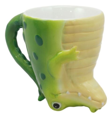 Ebros Topsy Turvy Ceramic Green Alligator Coffee Mug Drink Cup 11oz Animal Reptile Crocodile Decor Collectible Kitchen Accessory