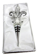 Ebros Silver Color Acrylic French Fleur De Lis Wine Bottle Stopper Topper W/ Cork Bar