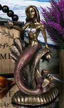 Under The Sea Mermaid Holding Sconce Sitting On Giant Coral Reef Throne Statue